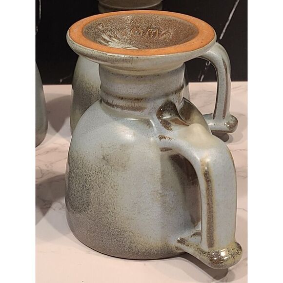 Frankoma Pottery Blue/Green Footed Coffee Tea Mug Set Of 4 MCM 4" x 3.25" EUC - Picture 7 of 14